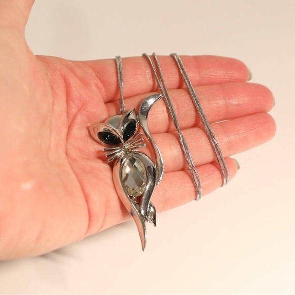 Cat lariat necklace adjustable silver-tone blue crystal feline vintage Y2K - Picture 3 of 3